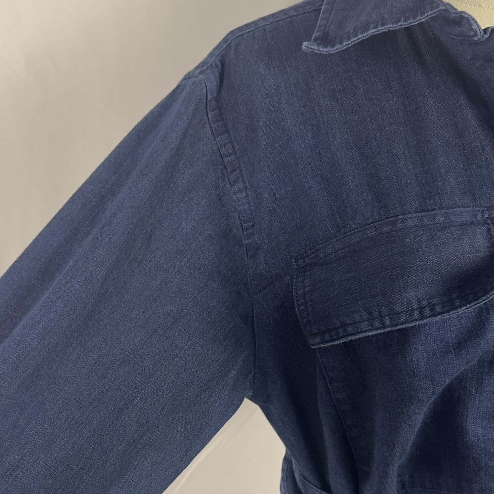 BANANA REPUBLIC Denim Mini Pockets Belt Shirtdress Blue Utility Sz M - Picture 7 of 10